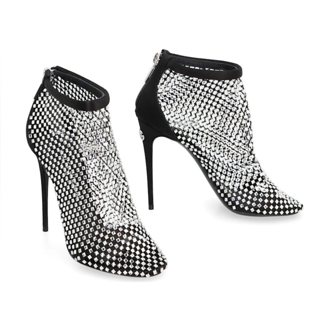 Dolce & Gabbana mesh crystal embellished satin pumps size 35